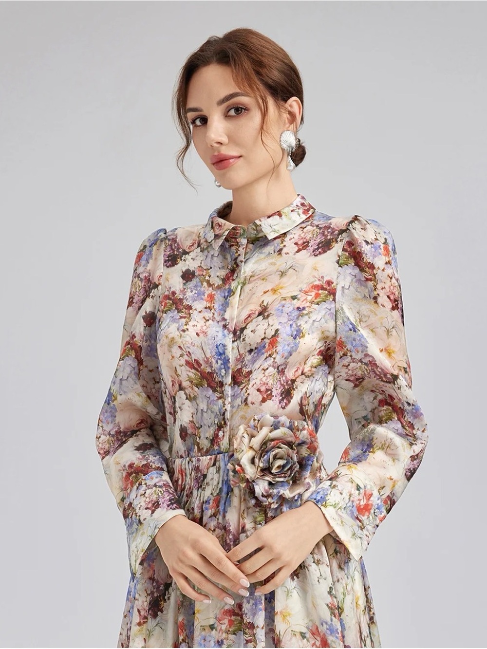 Rich Radi Q’s Silk Organza Floral Blouse Women M Apricot Rhinestone Sheer NWT